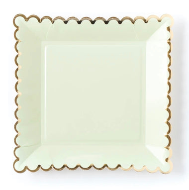 PLATES LARGE - GREEN MINT + GOLD SCALLOP