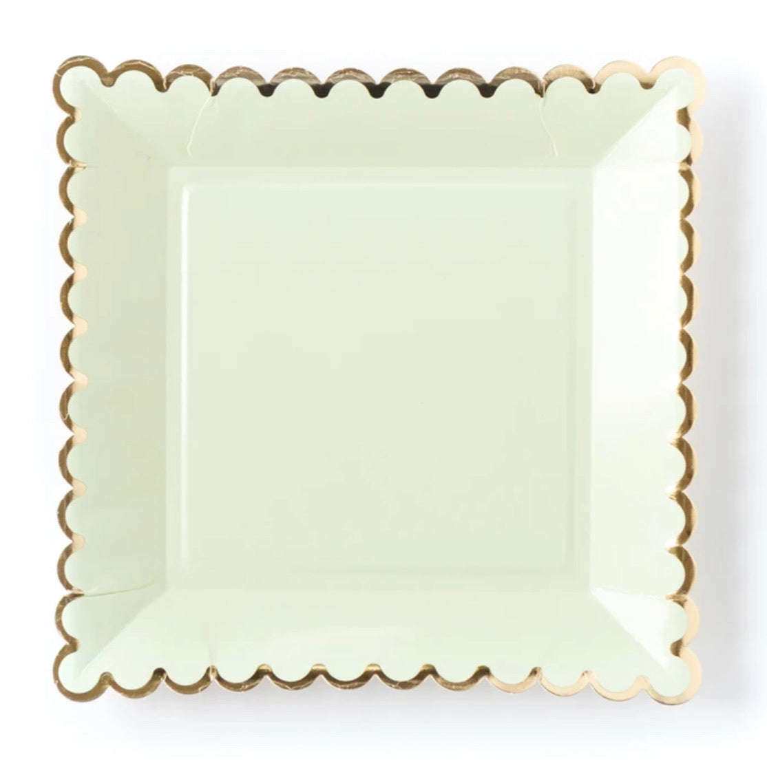 PLATES LARGE - GREEN MINT + GOLD SCALLOP