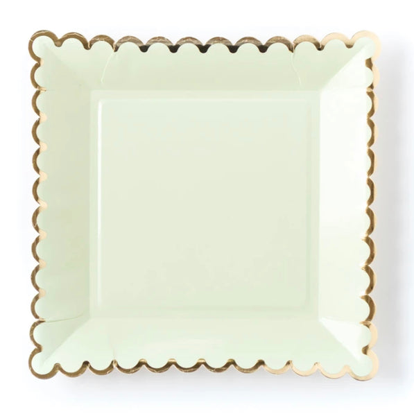 PLATES LARGE - GREEN MINT + GOLD SCALLOP