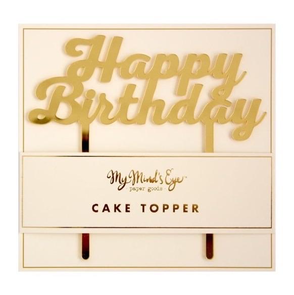 CAKE TOPPER - ACRYLIC HBD GOLD MY MINDS EYE, Picks + Toppers, My Minds Eye - Bon + Co. Party Studio