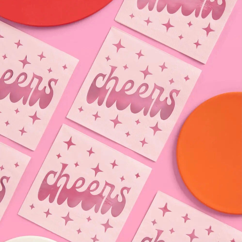 NAPKINS SMALL - PINK GROOVY RETRO CHEERS WITH STARS (Pack of 50)