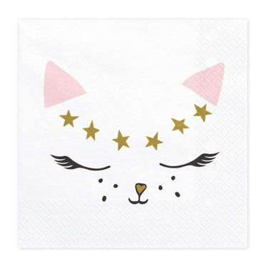 NAPKINS LARGE - ANIMAL CAT MEOW WHITE + PINK