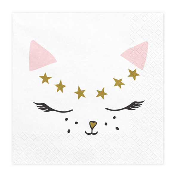 NAPKINS LARGE - ANIMAL CAT MEOW WHITE + PINK
