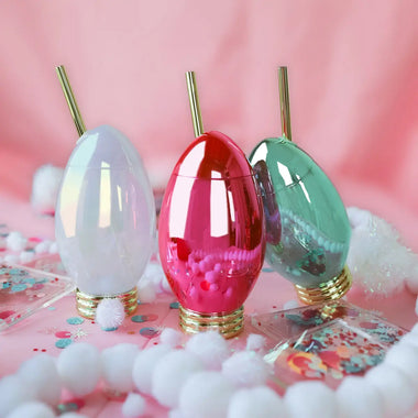 TUMBLER SET - VINTAGE METALLIC PASTEL HOLIDAY LIGHT SIPPERS (Set of 3)