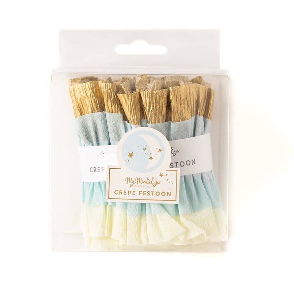 PAPER FESTOONING - BLUE GOLD CREAM CREPE STITCHED