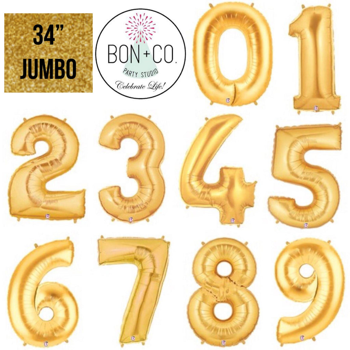 BALLOON BAR - 34" JUMBO NUMBER GOLD, Balloons, Anagram - Bon + Co. Party Studio