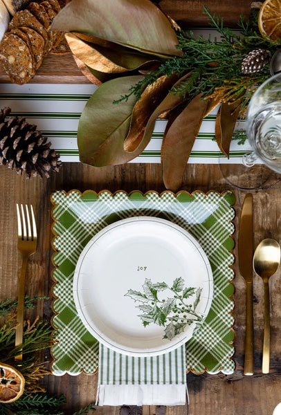 PLATES LARGE - GREEN PLAID SCALLOP