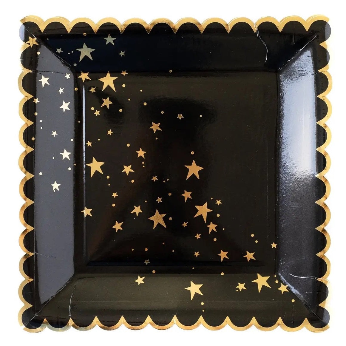 PLATES LARGE - BLACK + GOLD WITH STARS SCALLOP