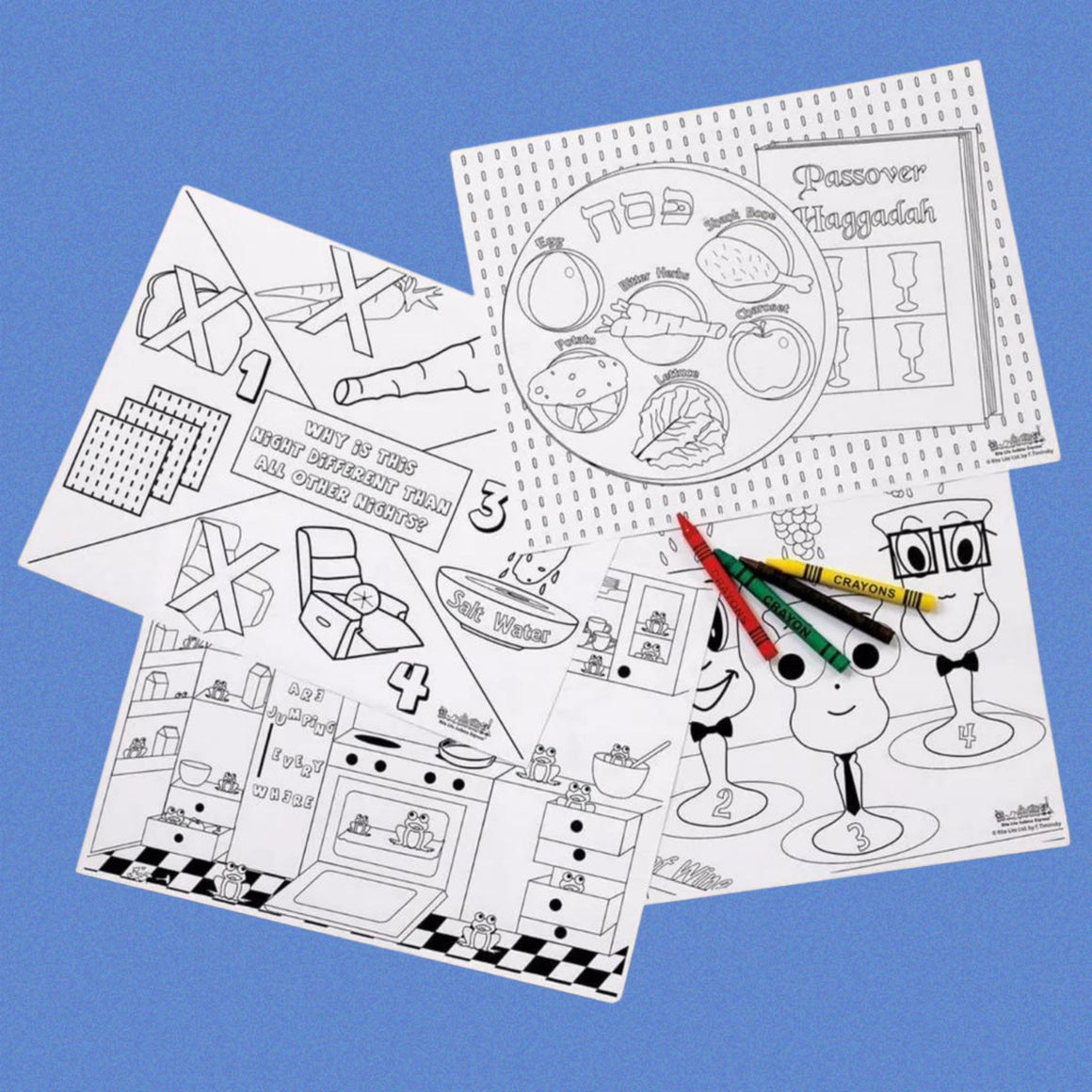 COLOURING PLACEMATS - PASSOVER SET WITH CRAYONS (Pack of 8)