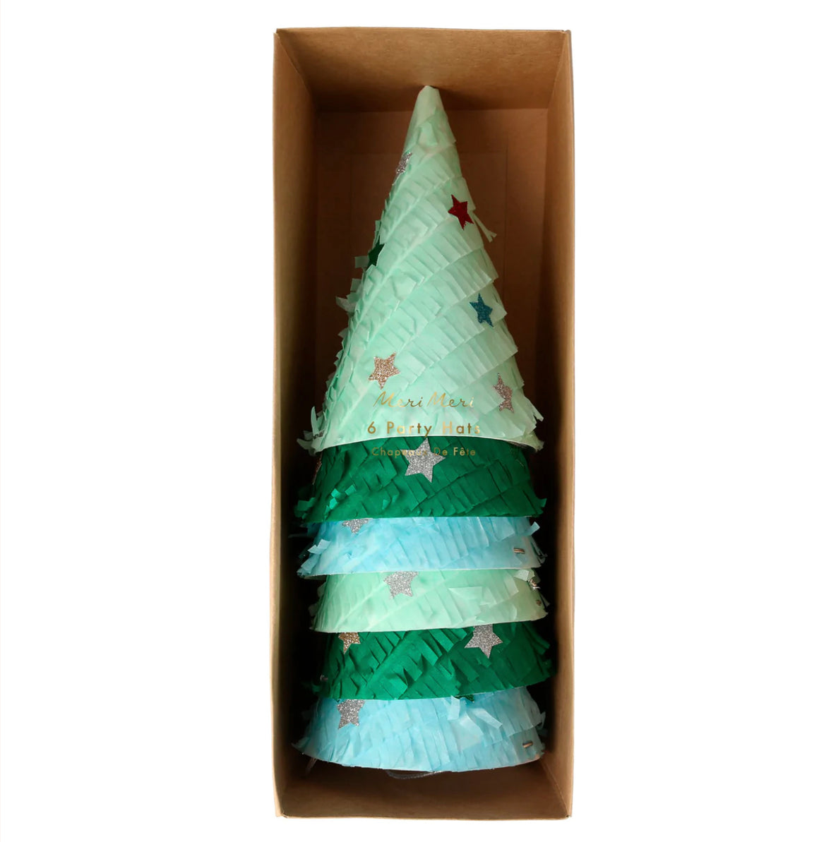 PARTY HATS - FRINGED CHRISTMAS TREES (Pack of 8)