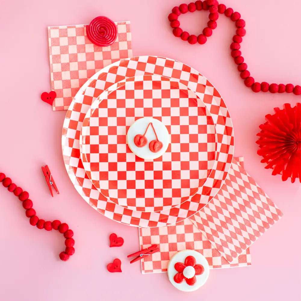 PLATES XL DINNER - RED + PINK CHECK IT CHERRY CRUSH