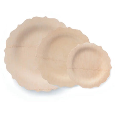 PLATES SMALL - BROWN WOODEN SCALLOPED BAMBOO