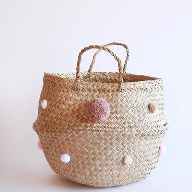 BASKET - VINTAGE POM POM PINK