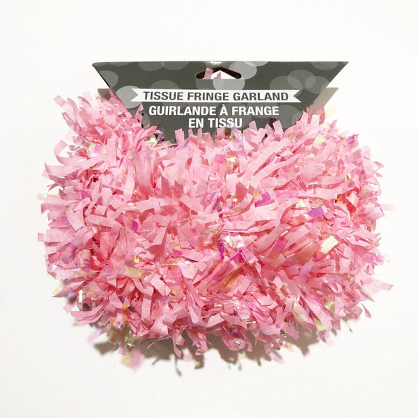 TISSUE FRINGE GARLAND - PINK + IRIDESCENT FESTOONING, Tassel Garland, Creative Converting - Bon + Co. Party Studio