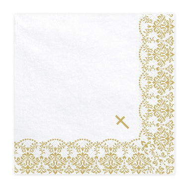 NAPKINS LARGE - WHITE HOLY SACRAMENT CROSS GOLD