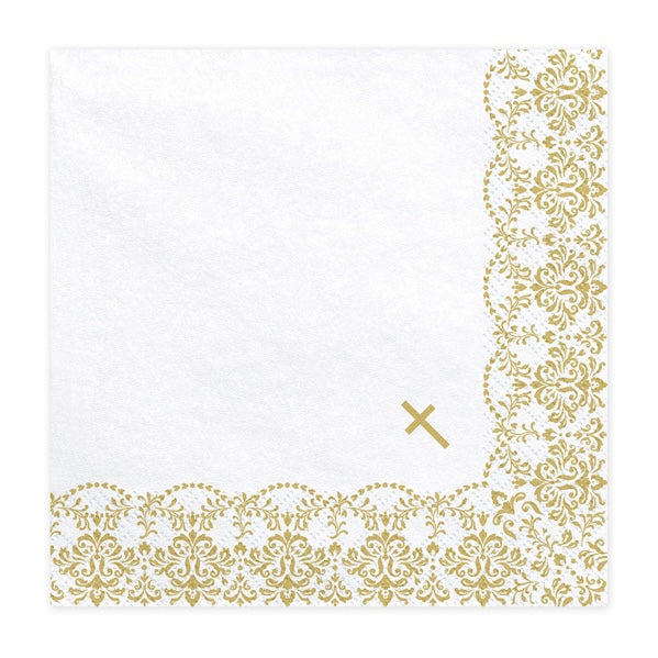 NAPKINS LARGE - WHITE HOLY SACRAMENT CROSS GOLD