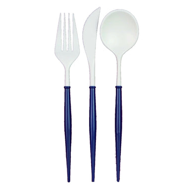 PREMIUM FLATWARE - REUSABLE BELLA NAVY + WHITE (for 8)
