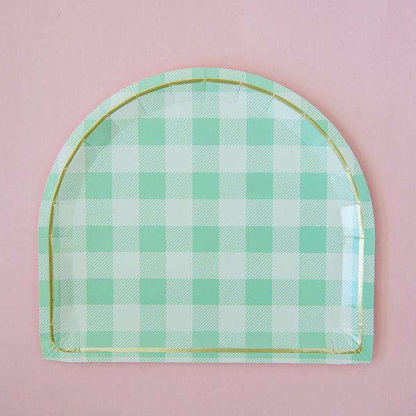 PLATES LARGE - GREEN MINT GINGHAM ARCH