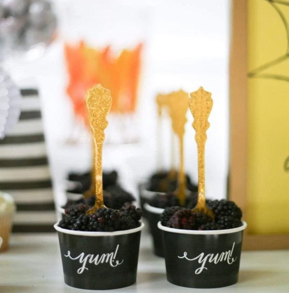 PREMIUM ACRYLIC SPOONS - REUSABLE GLITTER GOLD (for 8)