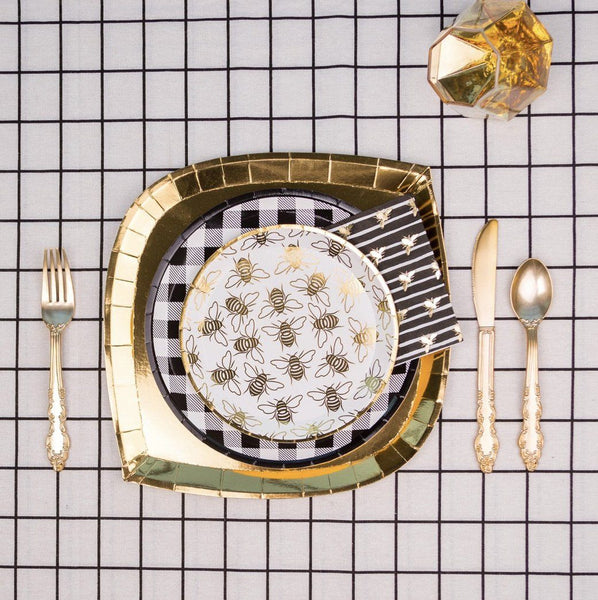 PLATES - LARGE HEY BAE-BEE BLACK GINGHAM, PLATES, Jollity & Co - Bon + Co. Party Studio