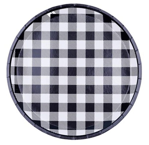 PLATES - LARGE HEY BAE-BEE BLACK GINGHAM, PLATES, Jollity & Co - Bon + Co. Party Studio