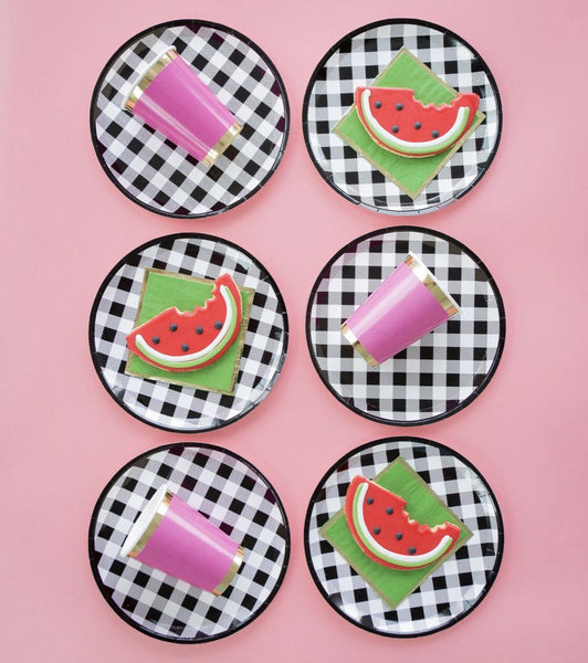 PLATES - LARGE HEY BAE-BEE BLACK GINGHAM, PLATES, Jollity & Co - Bon + Co. Party Studio