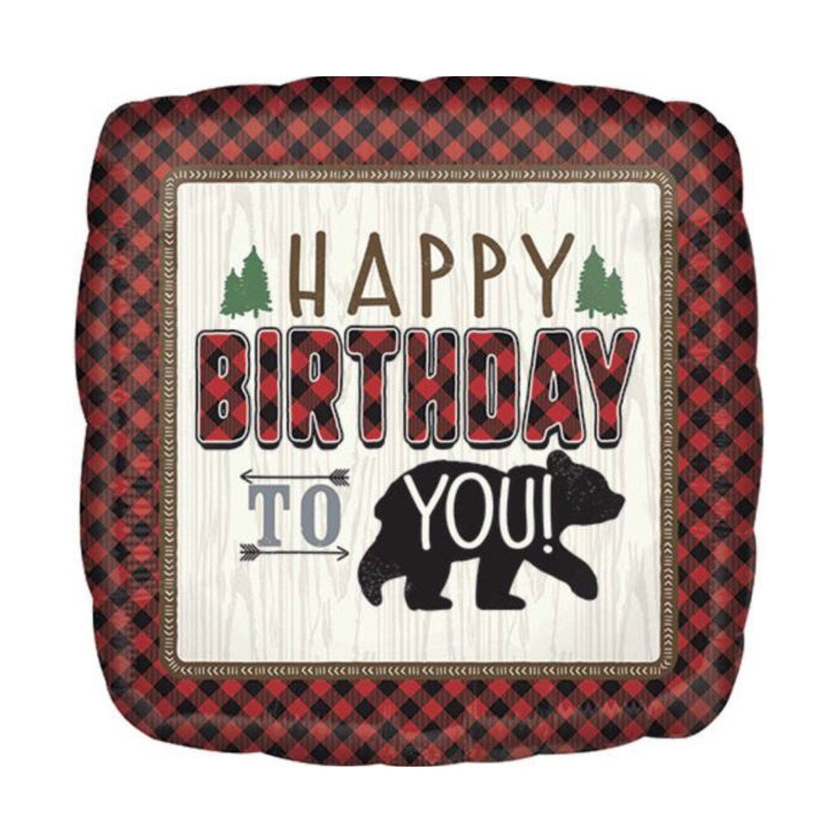 BALLOONS - BUFFALO PLAID BEAR HBD