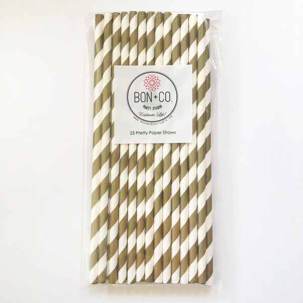 STRAWS - STRIPEY DARK GOLD (25 pack)