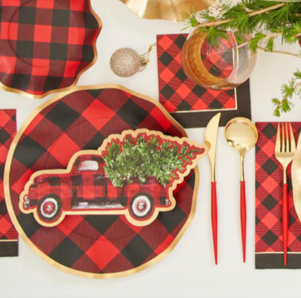 PLATES SMALL - CHRISTMAS BUFFALO PLAID TRUCK