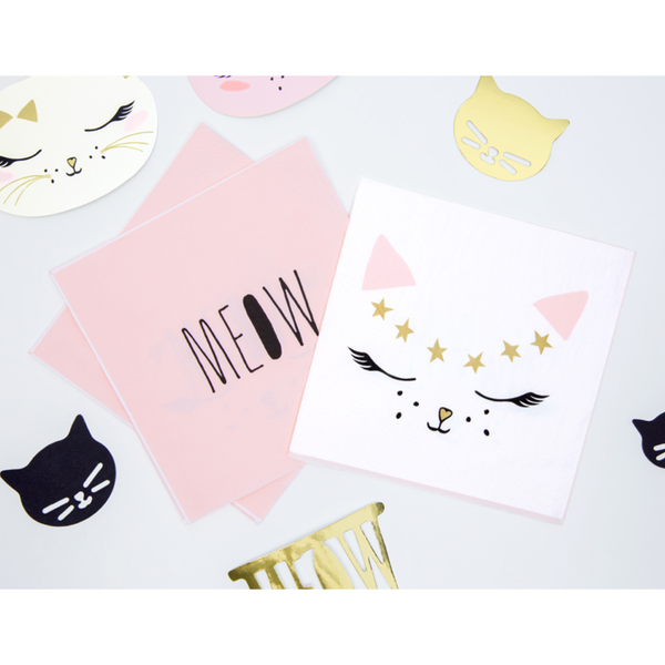 NAPKINS LARGE - ANIMAL CAT MEOW WHITE + PINK