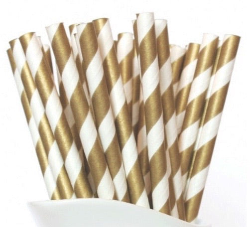 STRAWS - STRIPEY DARK GOLD (25 pack)