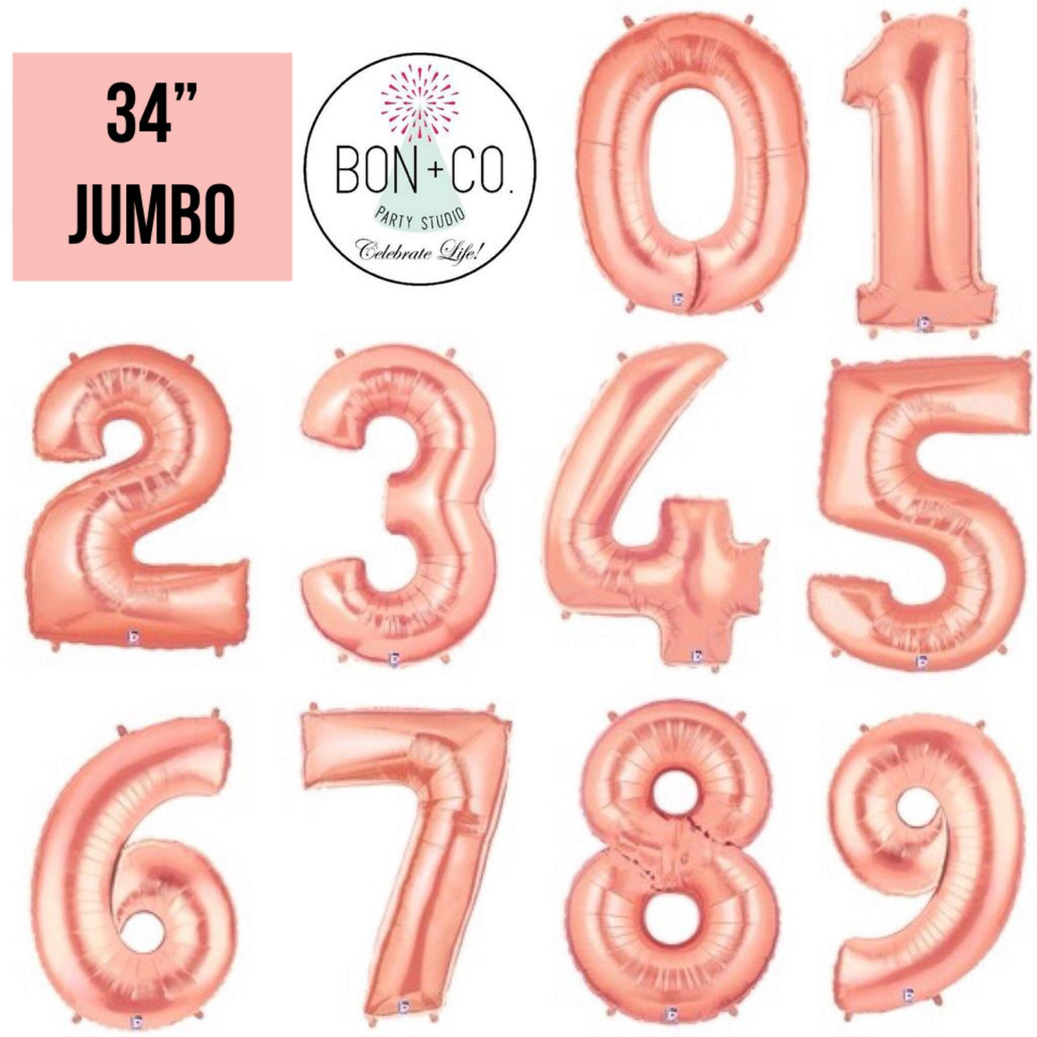 BALLOON BAR - 34" JUMBO NUMBER ROSE GOLD, Balloons, Anagram - Bon + Co. Party Studio