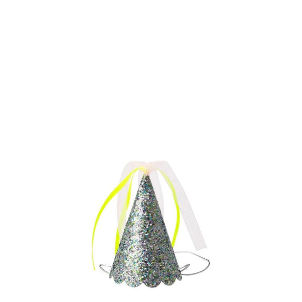 PARTY HATS - MINI SILVER SPARKLE (Pack of 8)