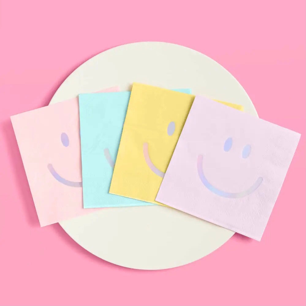 NAPKINS SMALL - MIXED GROOVY PASTEL SMILEY FACE (Pack of 24)