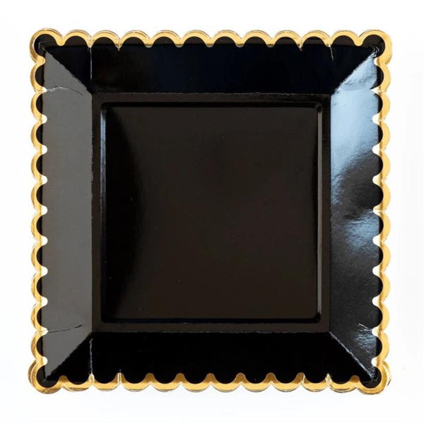 PLATES LARGE - BLACK + GOLD SCALLOP