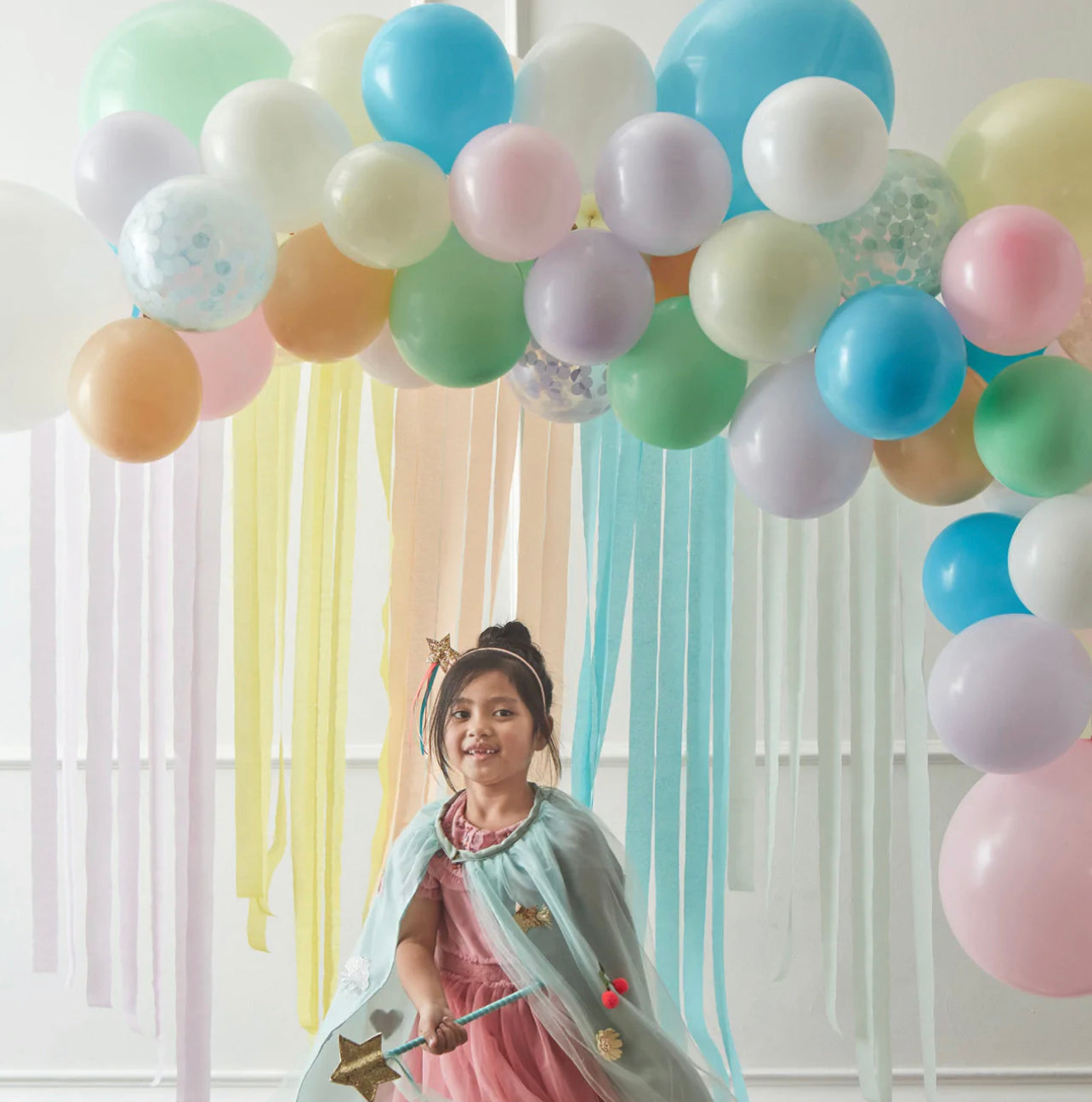 Pastel & Gold Party Streamer & Balloon Backdrop