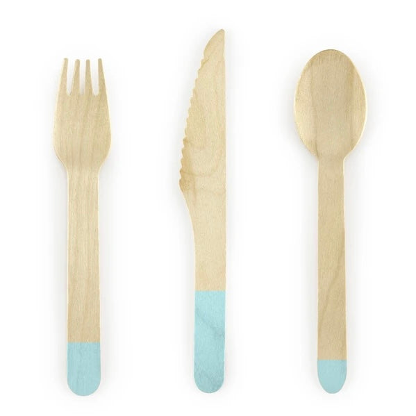 WOODEN CUTLERY SET - MINT (for 6)