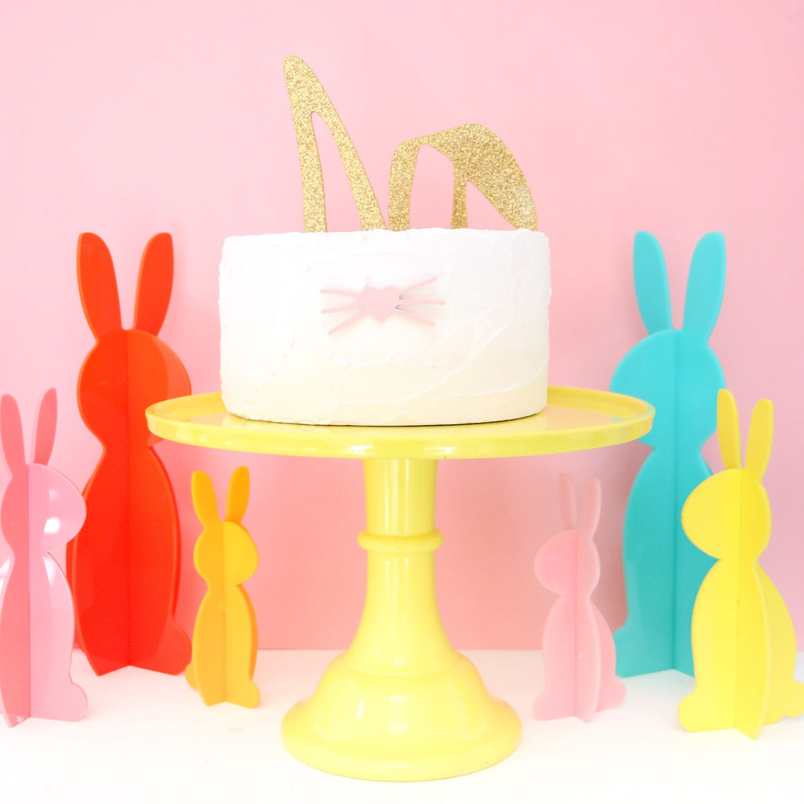 CAKE TOPPER - ACRYLIC GLITTER BUNNY EARS & PINK NOSE (2 piece)