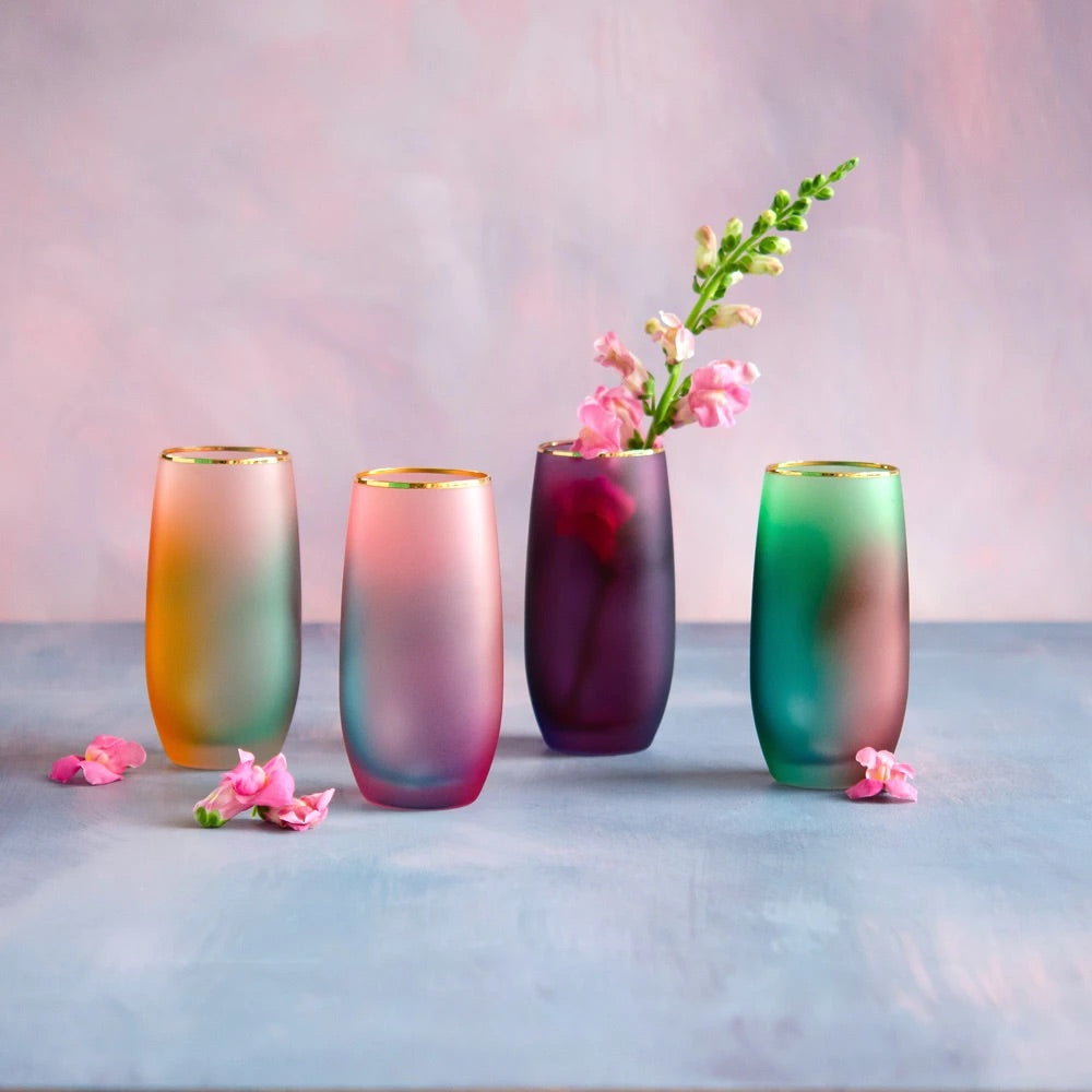 GLITTERVILLE HOME - LARGE FROSTED OMBRE RAINBOW GLASS TUMBLERS (set of 4)