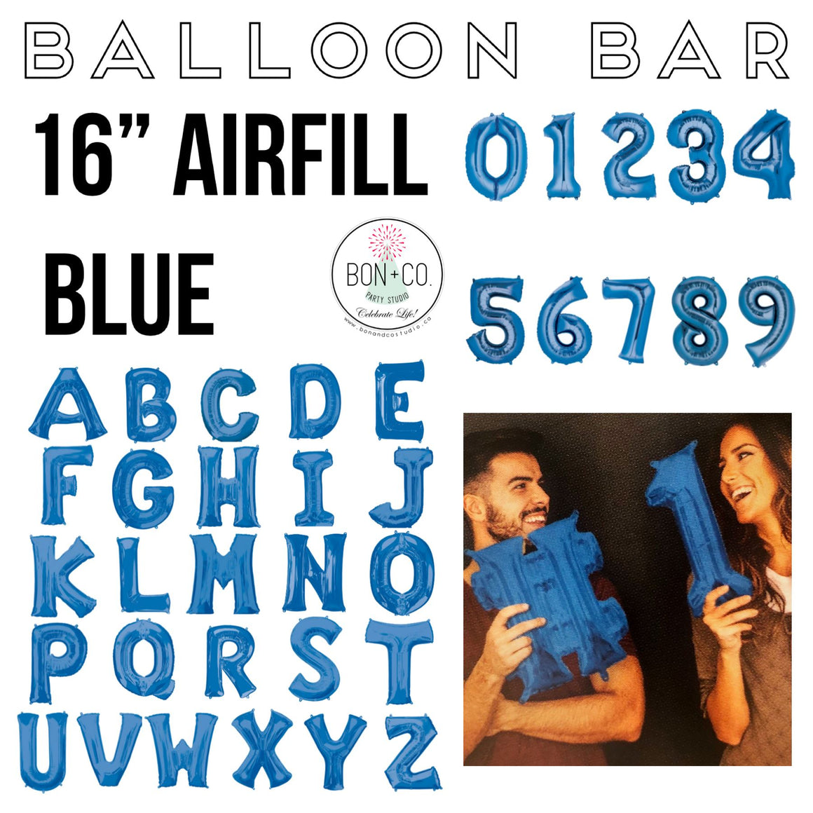 BALLOON BAR - 16” AIRFILL BLUE, Balloons, Anagram - Bon + Co. Party Studio