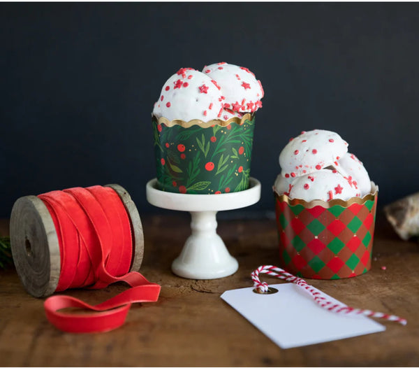 FOOD CUPS JUMBO - CHRISTMAS HOLLY (PACK OF 40)