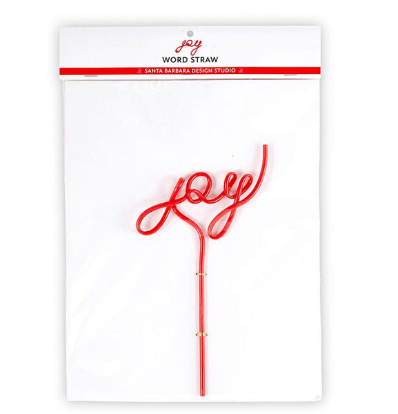 DECORATIVE REUSABLE STRAWS - SCRIPT WORD STRAWS JOY RED