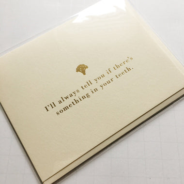 GREETING CARD - BROCCOLI IN TEETH GOLD FOIL, GIFT GIVING, WASTE NOT PAPER - Bon + Co. Party Studio