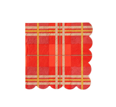 NAPKINS SMALL - CHRISTMAS BELIEVE PLAID SCALLOP