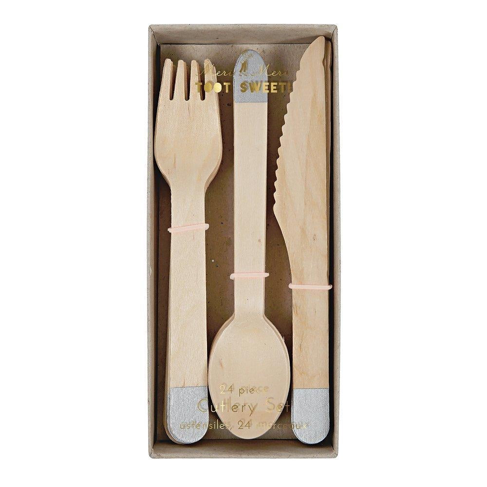 WOODEN CUTLERY SET - SILVER (for 8)
