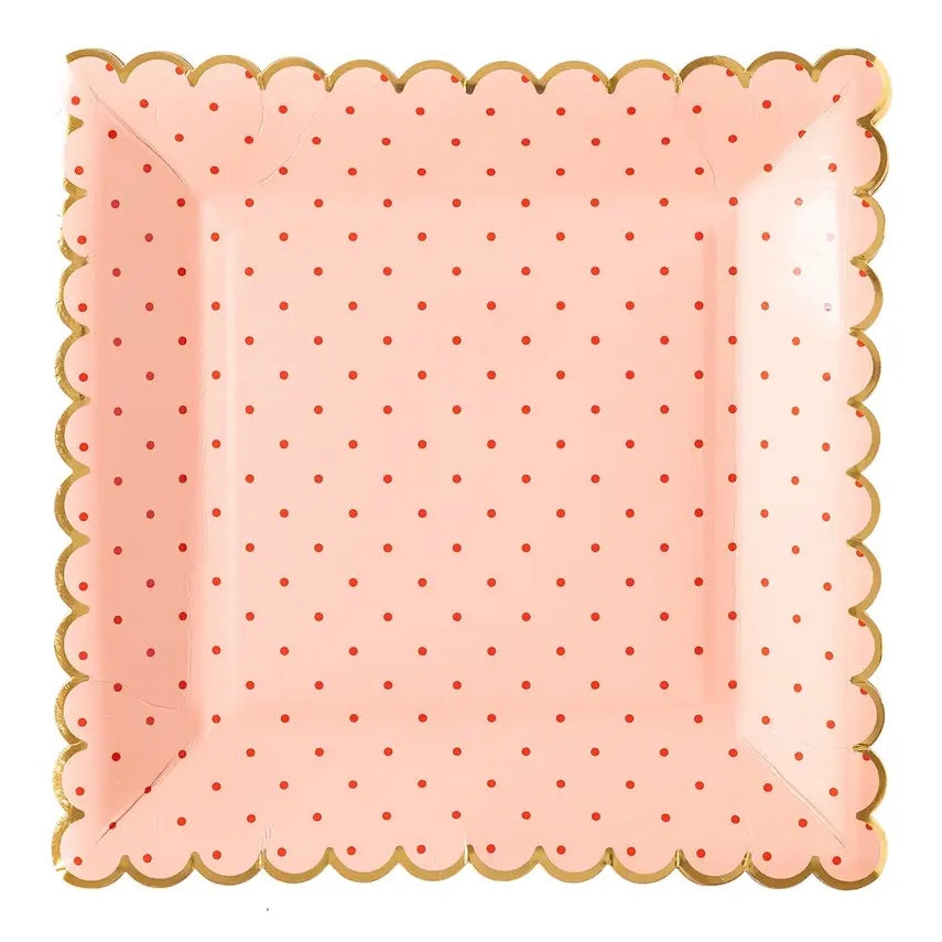 PLATES LARGE - PINK + RED POLKA DOT SCALLOP