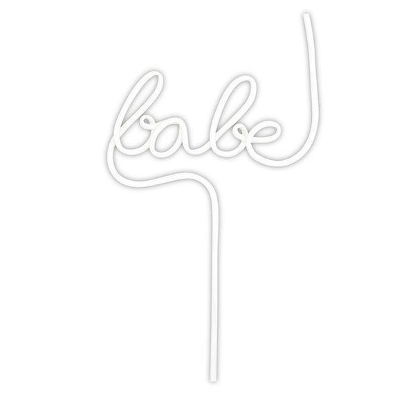 DECORATIVE REUSABLE STRAWS - SCRIPT WORD STRAWS BABE WHITE