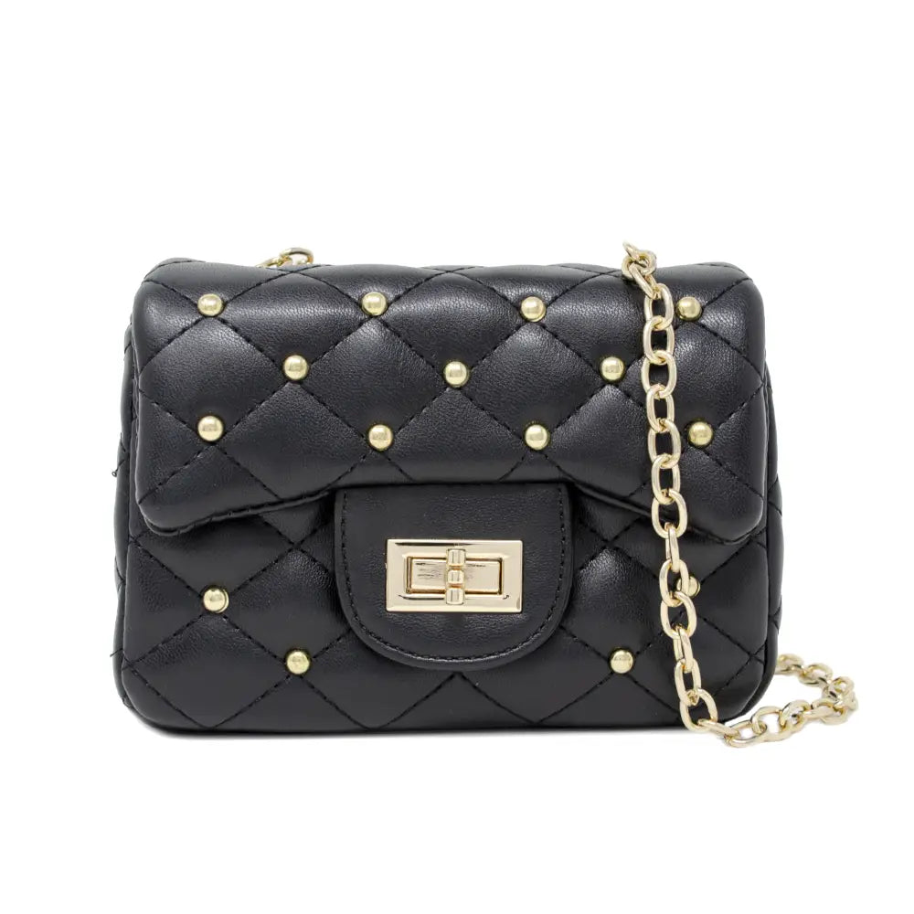 QUILTED PURSE - CLASSIC BLACK WITH STUDS