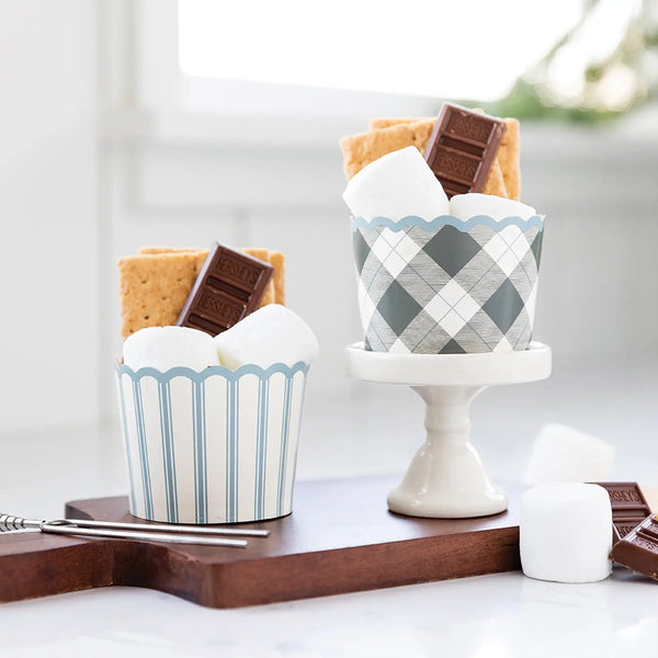 FOOD CUPS - MIXED PLAID + STRIPES (PACK OF 50)