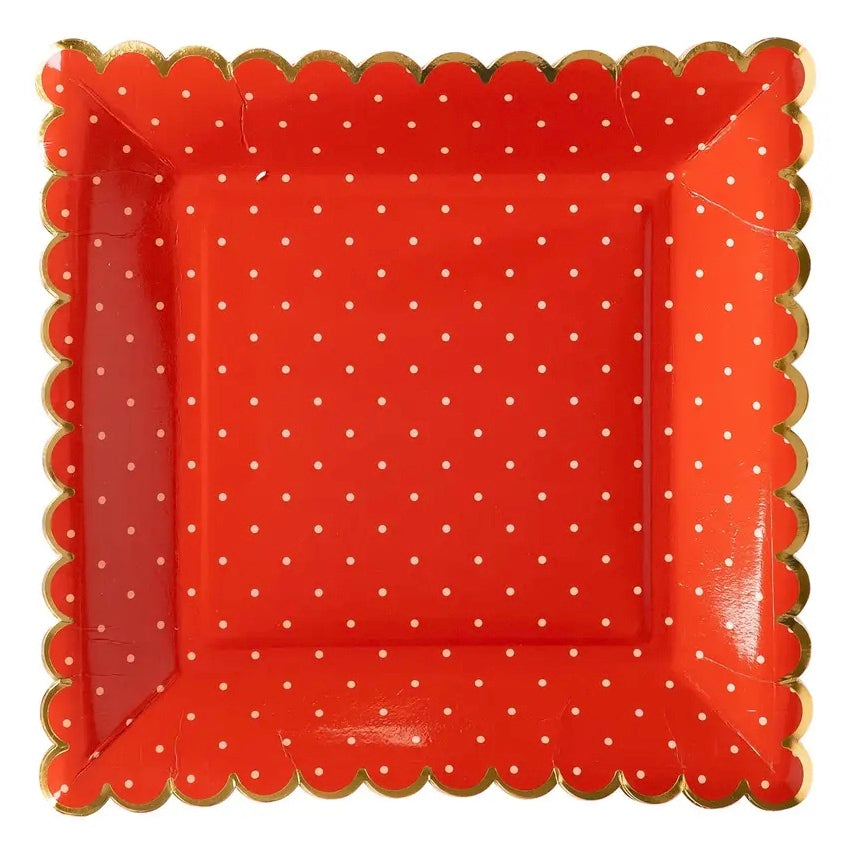 PLATES LARGE - RED + PINK POLKA DOT SCALLOP
